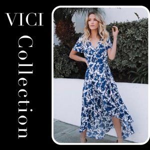 Blue & White Wrap Maxi Dress